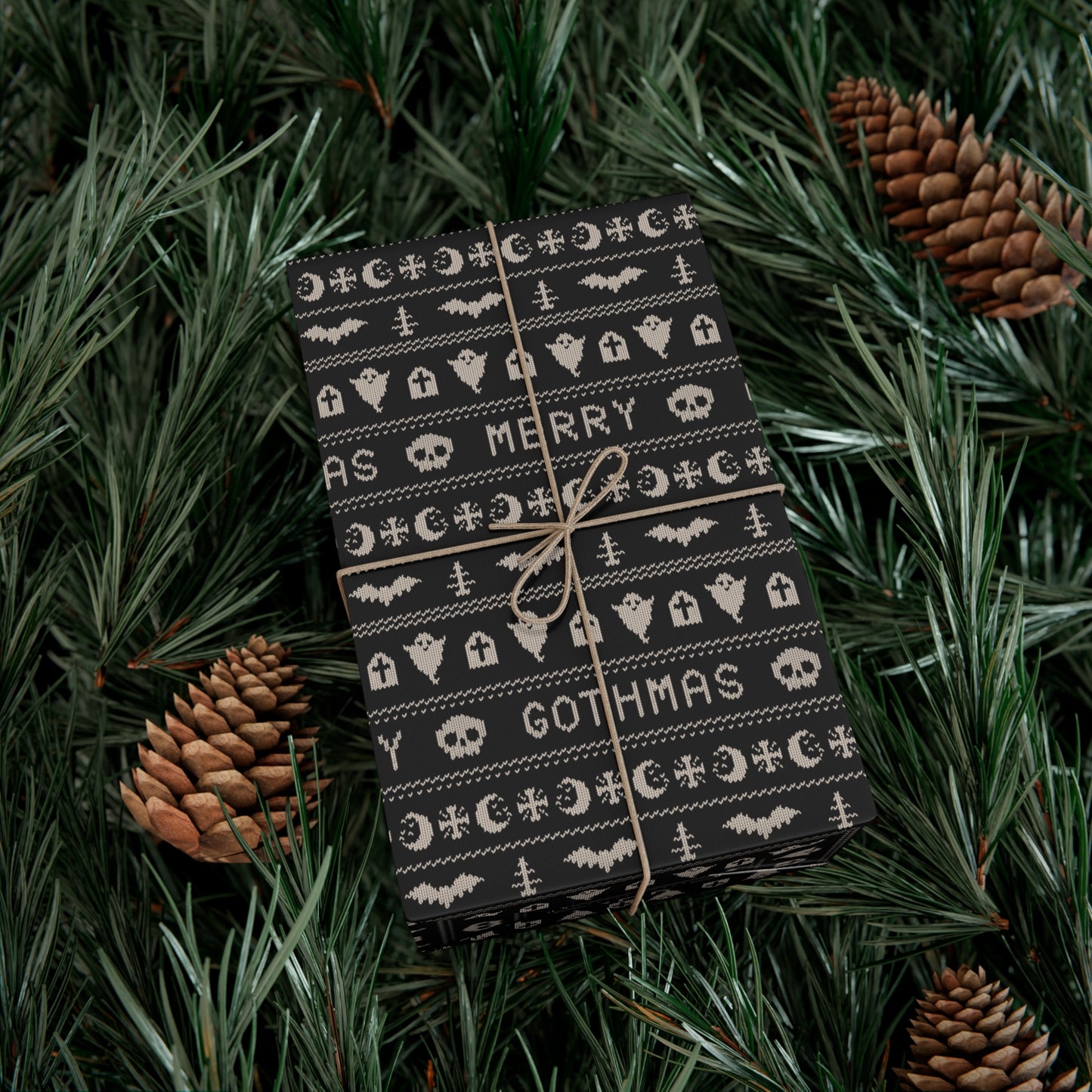 Goth Christmas Ugly Sweater Inspired, Gothmas & Kitschy Creepmas Black Eco-Friendly Holiday Gift Wrap