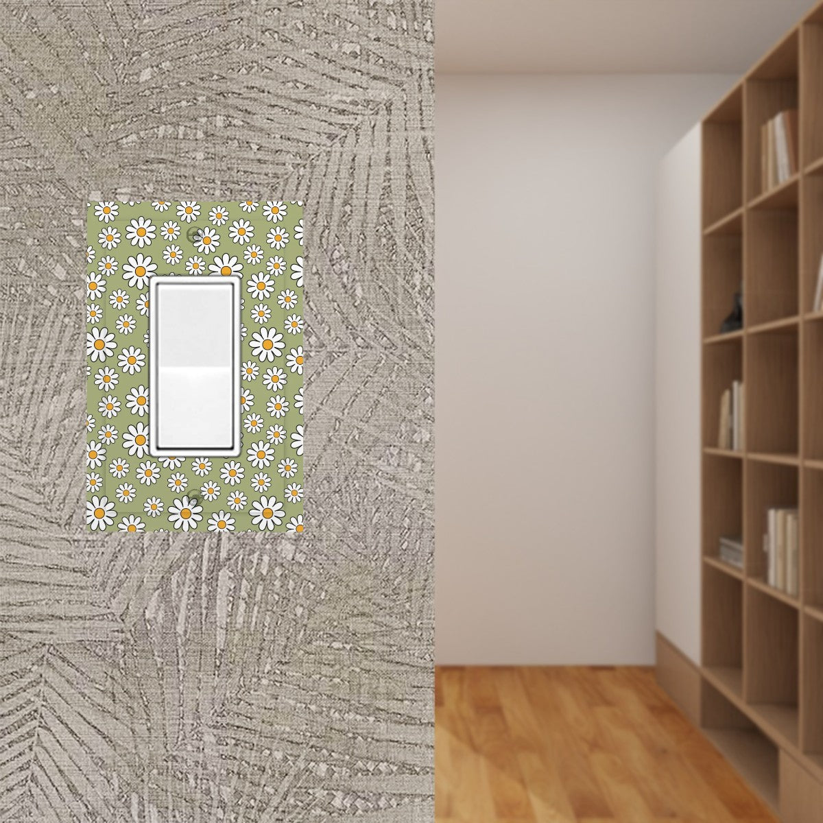 Retro 60s Boho Daisy Sage Green Mid Century Modern Rocker Light Switch Cover (1 Gang Wall Plate)