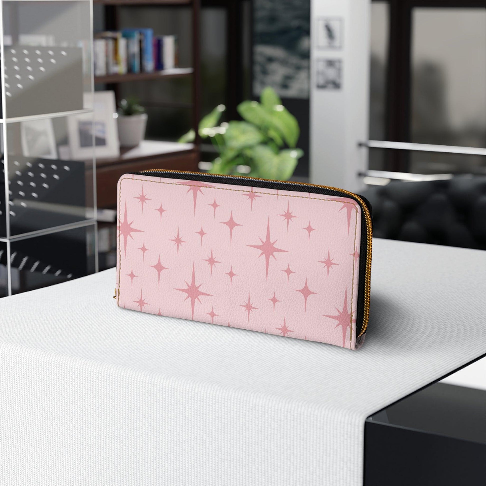 Retro 50s Atomic Starburst Mid Century Mod Pink Zipper Wallet | lovevisionkarma.com