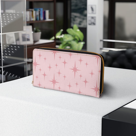 Retro 50s Atomic Starburst Mid Century Mod Pink Zipper Wallet | lovevisionkarma.com