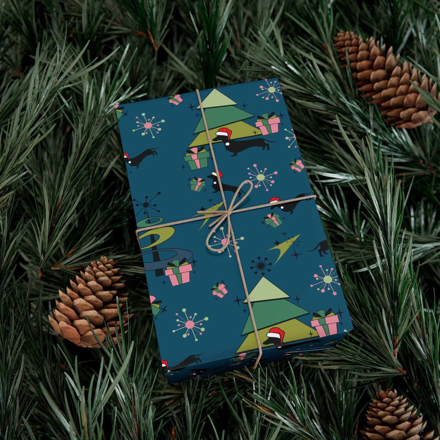 Retro 50s Atomic Dachshund Wiener Dog MCM Blue Eco-Friendly Wrapping Paper