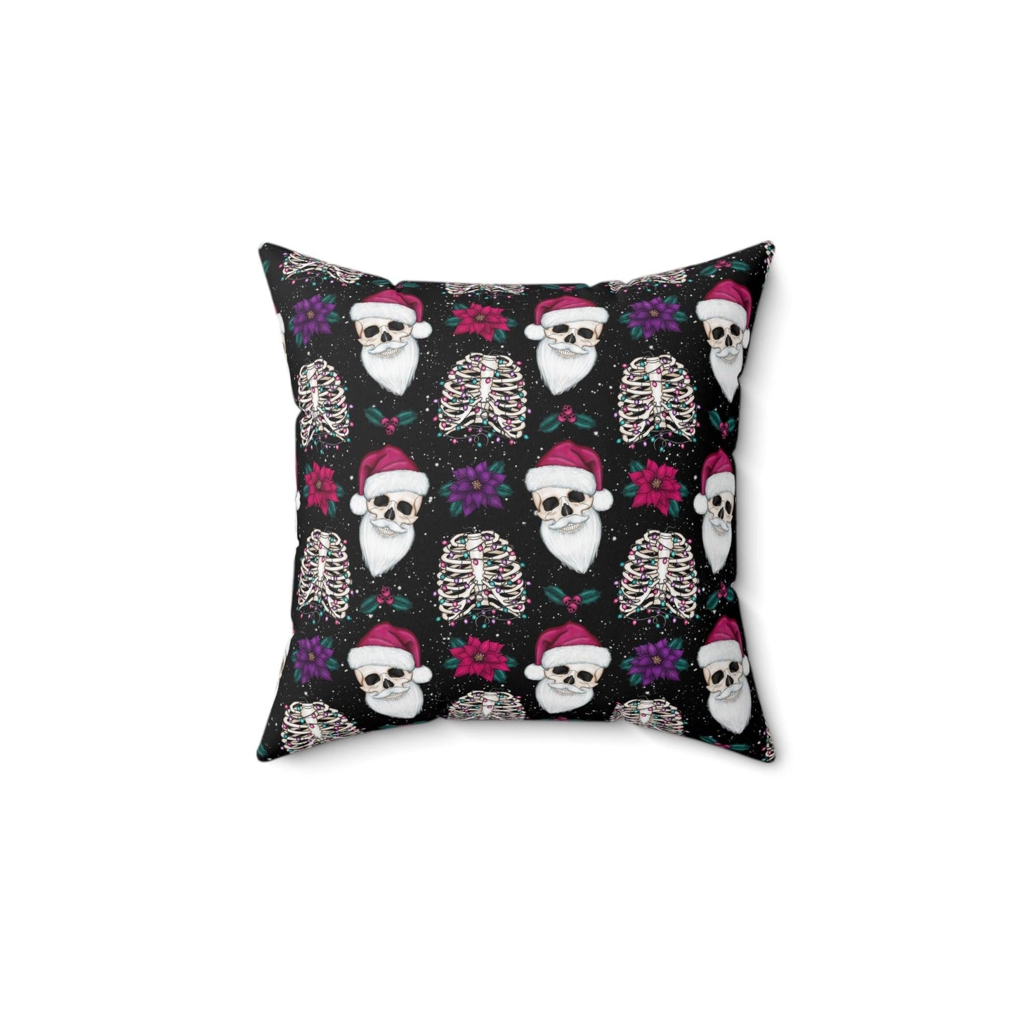 Skull Santa Goth Christmas, Kitschy Black Creepmas Holiday Throw Pillow | lovevisionkarma.com