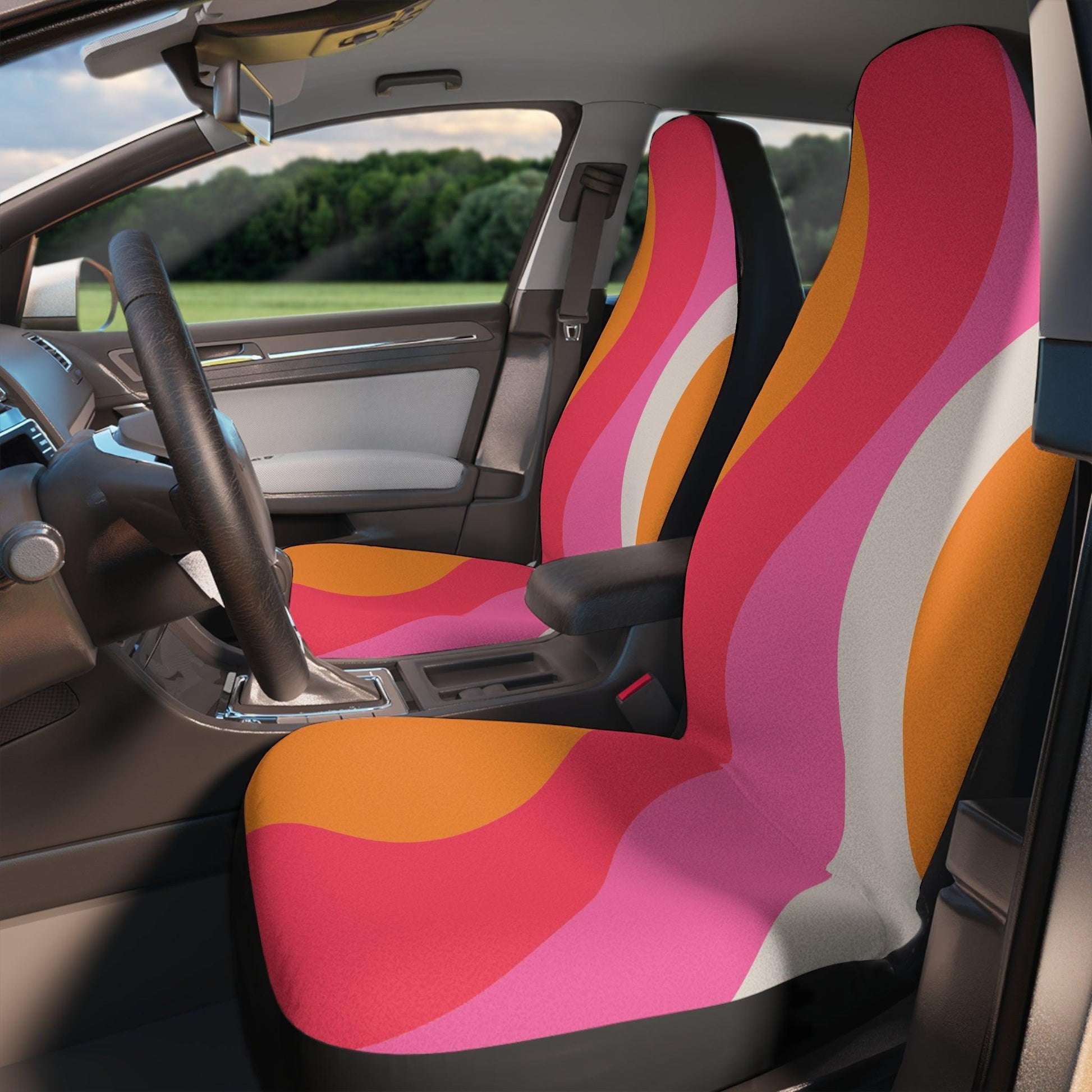 Groovy 60s Swirl Retro Mid Century Mod Pink & Orange Car Seat Covers | lovevisionkarma.com