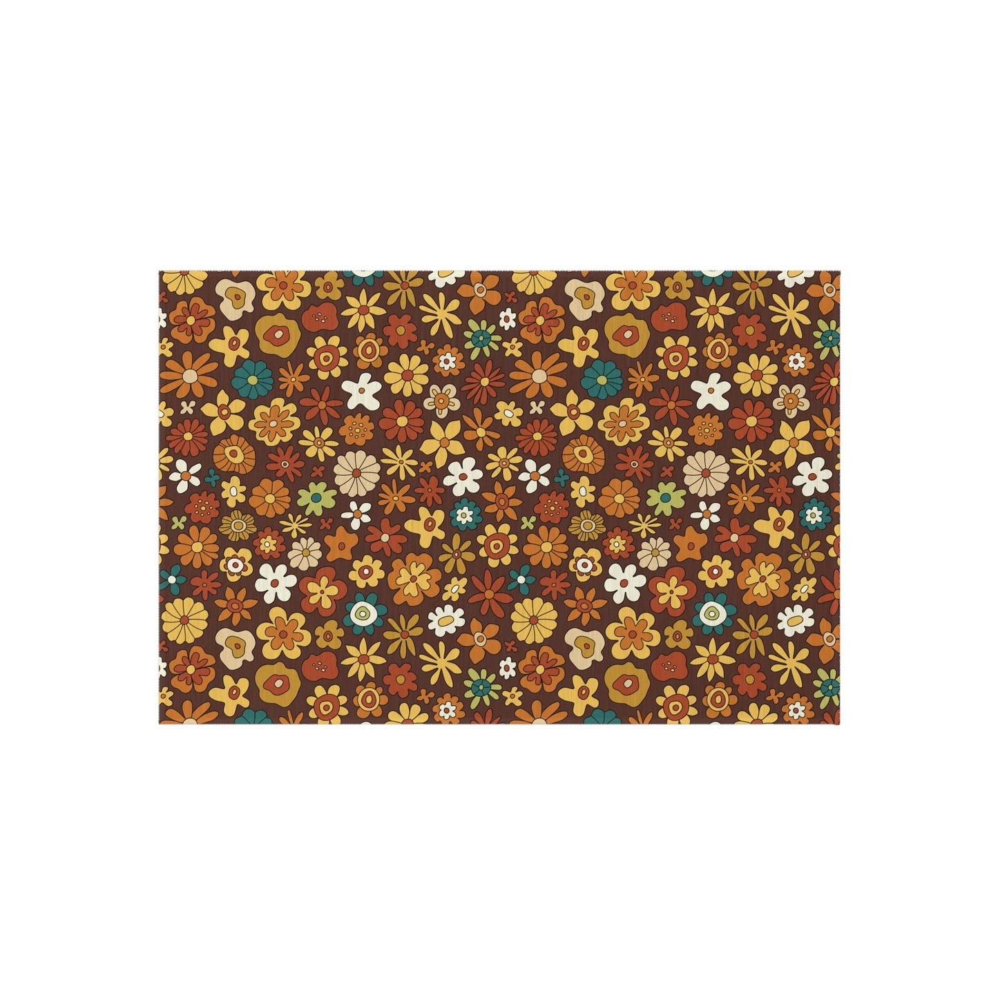 Retro 60s 70s Groovy Floral Mid Century Modern Brown Boho Anti-Slip Indoor/Outdoor Rug