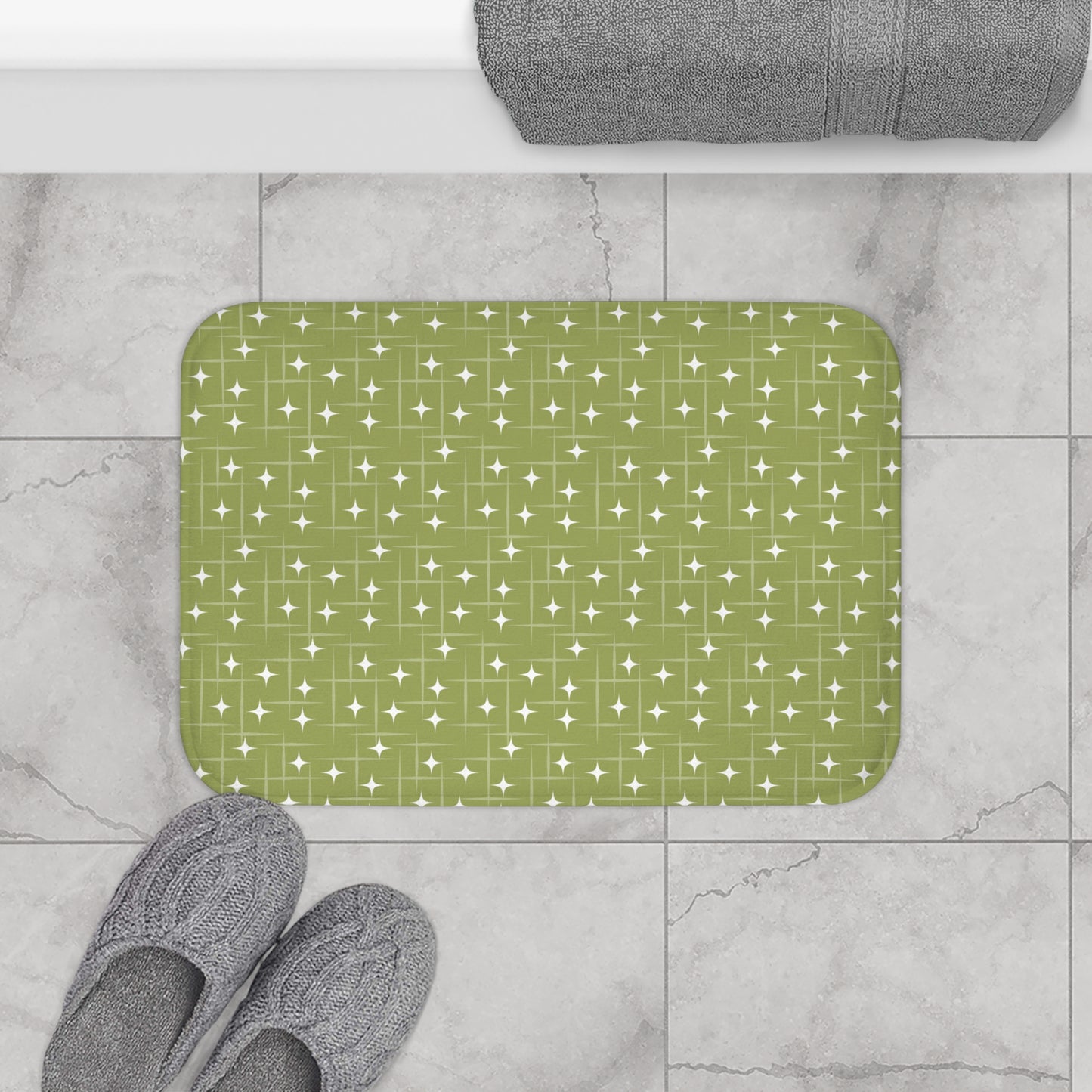 Retro 1950s Burst Mid Century Modern Green Bath Mat