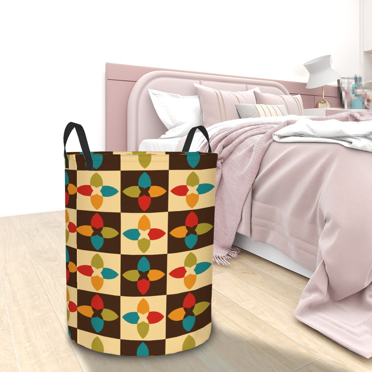 Retro 60s 70s Multicolor Mid Century Modern Round Laundry Hamper