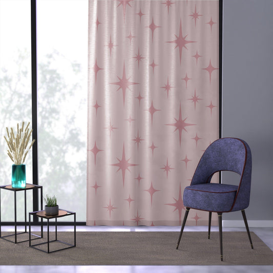 Retro 50s Pink Atomic Starburst Mid Century Modern Sheer Window Curtain | lovevisionkarma.com