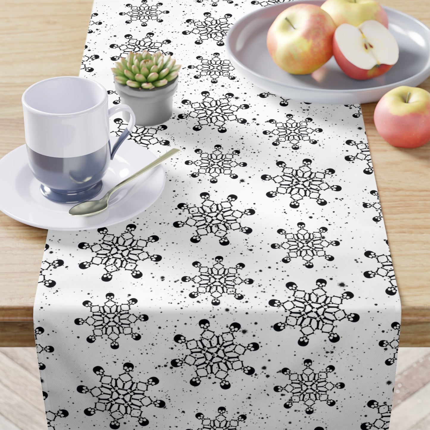 Goth Christmas Skull Snowflakes Creepmas White Holiday Table Runner