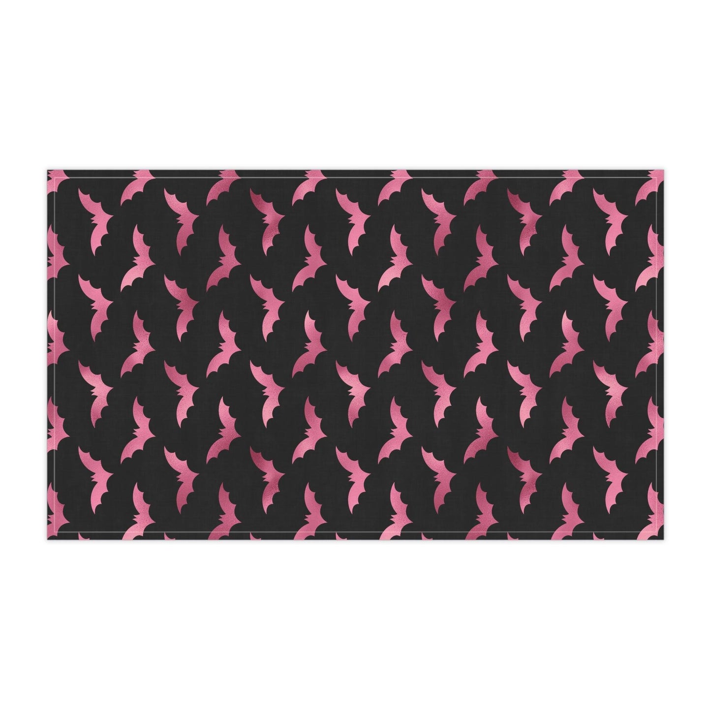 Pink Bats Spooky Halloween Glam Goth Black Kitchen Tea Towel | lovevisionkarma.com