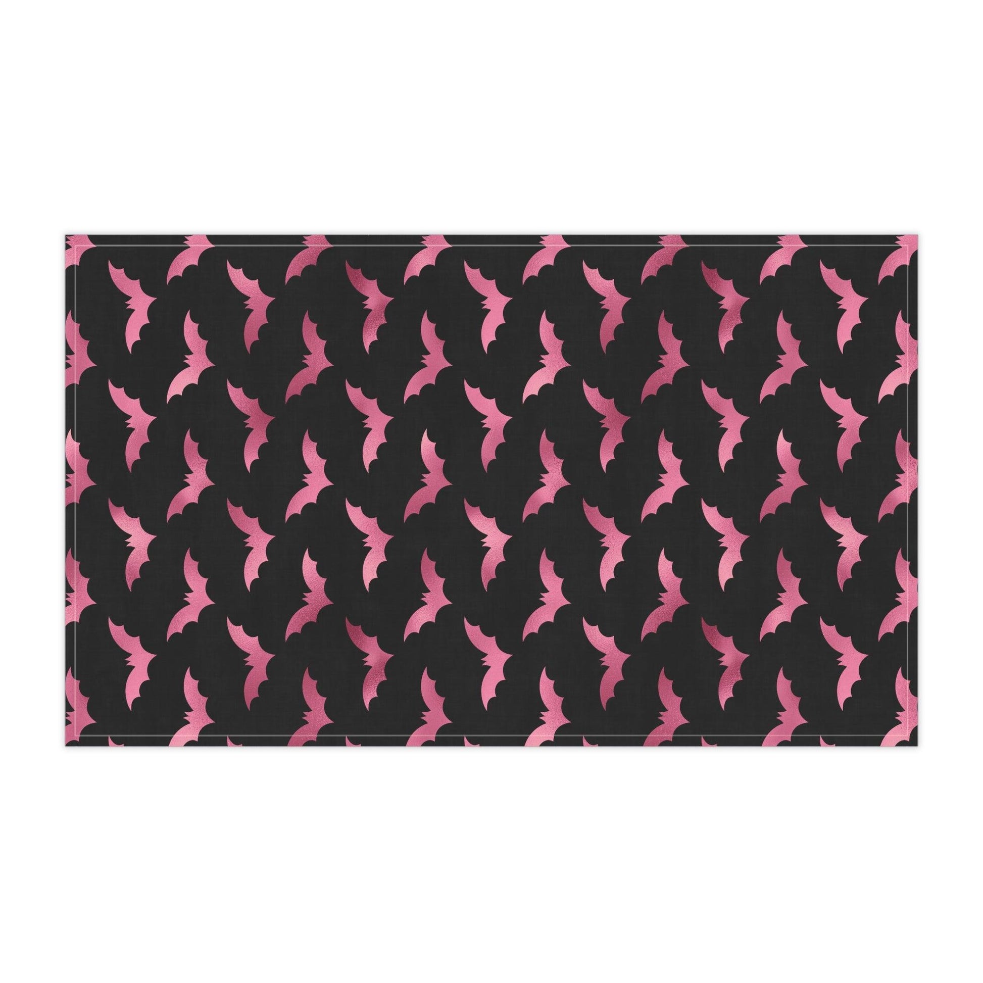 Pink Bats Spooky Halloween Glam Goth Black Kitchen Tea Towel | lovevisionkarma.com