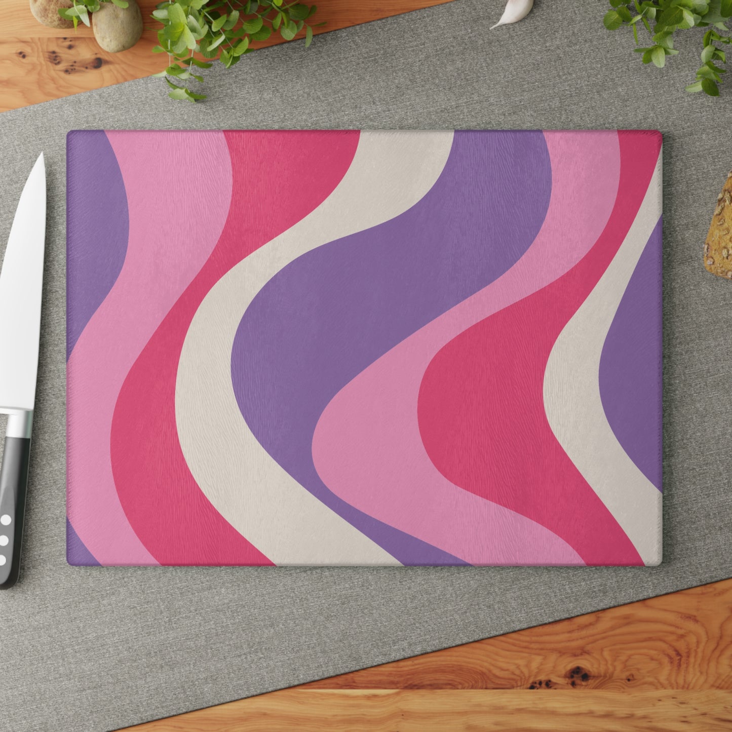 Retro 60s Groovy Hippie Swirl MCM Pink & Purple Glass Cutting Board