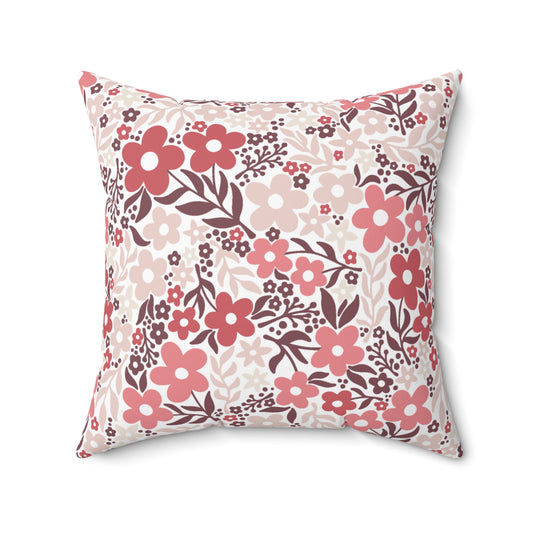 Retro Minimalist Scandi Floral Cottagecore MCM Pink Throw Pillow