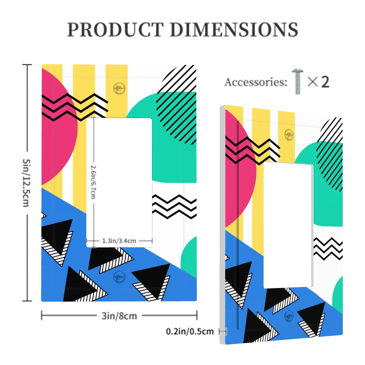 Retro 80's 90's Memphis Inspired Geometric, Kitschy, Throwback Aesthetic Colorful Rocker Light Switch Cover (1 Gang Wall Plate)