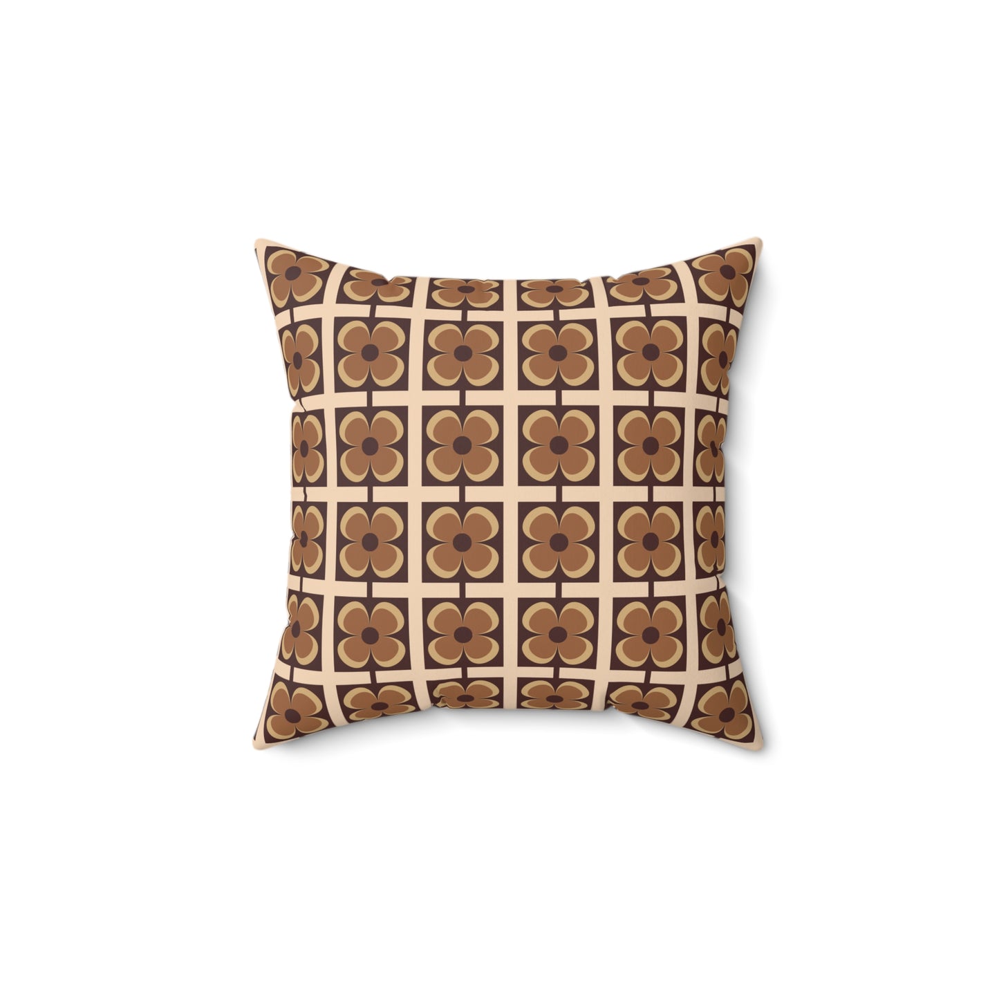 Retro 60s 70s Flowers Geometric Mid Century Modern Brown Throw Pillow