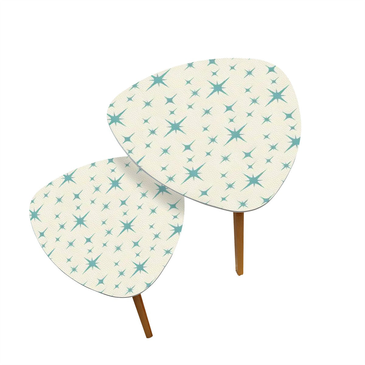 Retro 50s Atomic Starburst Mid Century Mod Blue and Off-White Nesting Accent Tables