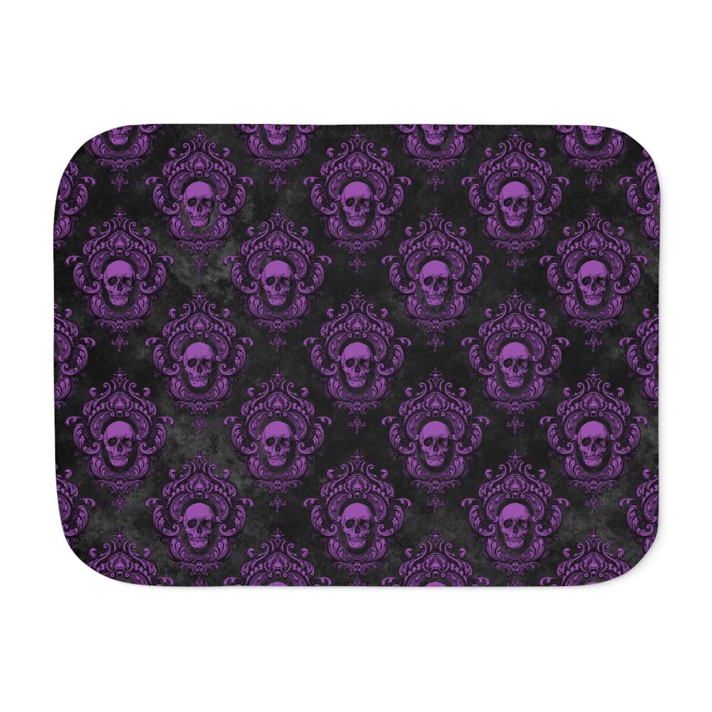 Gothic Purple Skull with Ornate Frame, Purple and Black Glam Goth Sherpa Blanket | lovevisionkarma.com