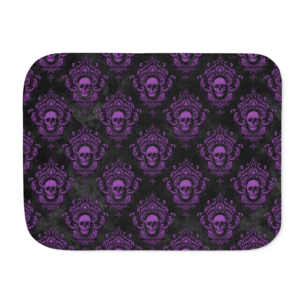 Gothic Purple Skull with Ornate Frame, Purple and Black Glam Goth Sherpa Blanket
