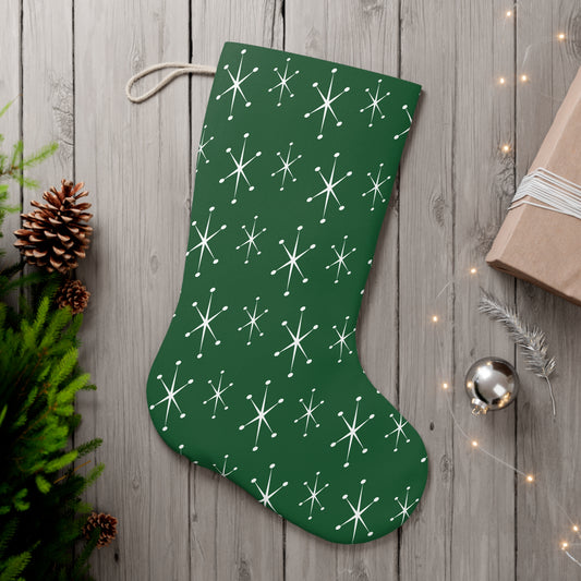 Retro 50s 60s Atomic Starburst Mid Century Mod Green Christmas Holiday Stocking