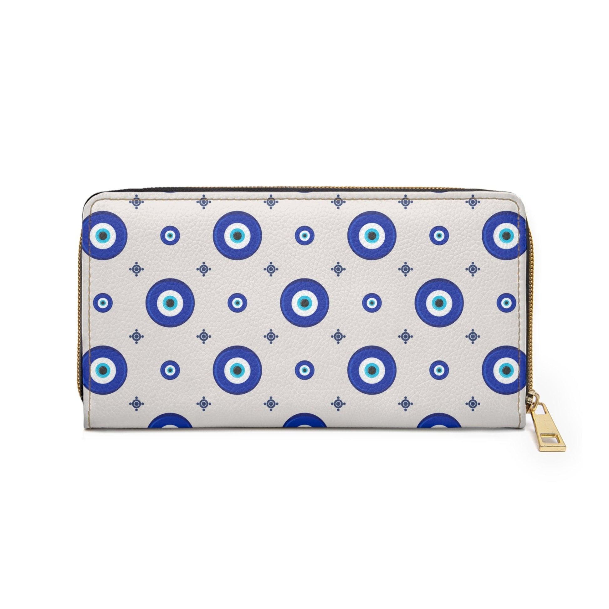 Evil Eye Mystical Blue, White and Grey Zipper Wallet | lovevisionkarma.com