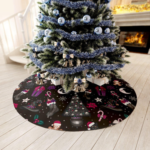 Goth Christmas, Creepmas Goth Kitsch Black Holiday Tree Skirt, Gothmas Decor