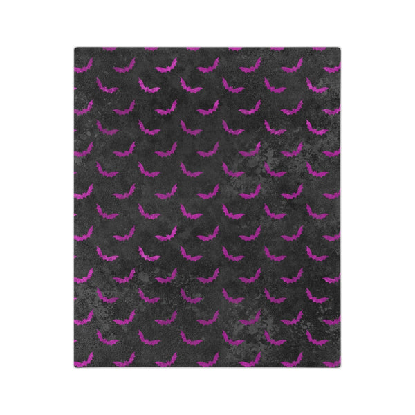 Purple Bats Creepy Halloween Distressed Black Velveteen Minky Blanket