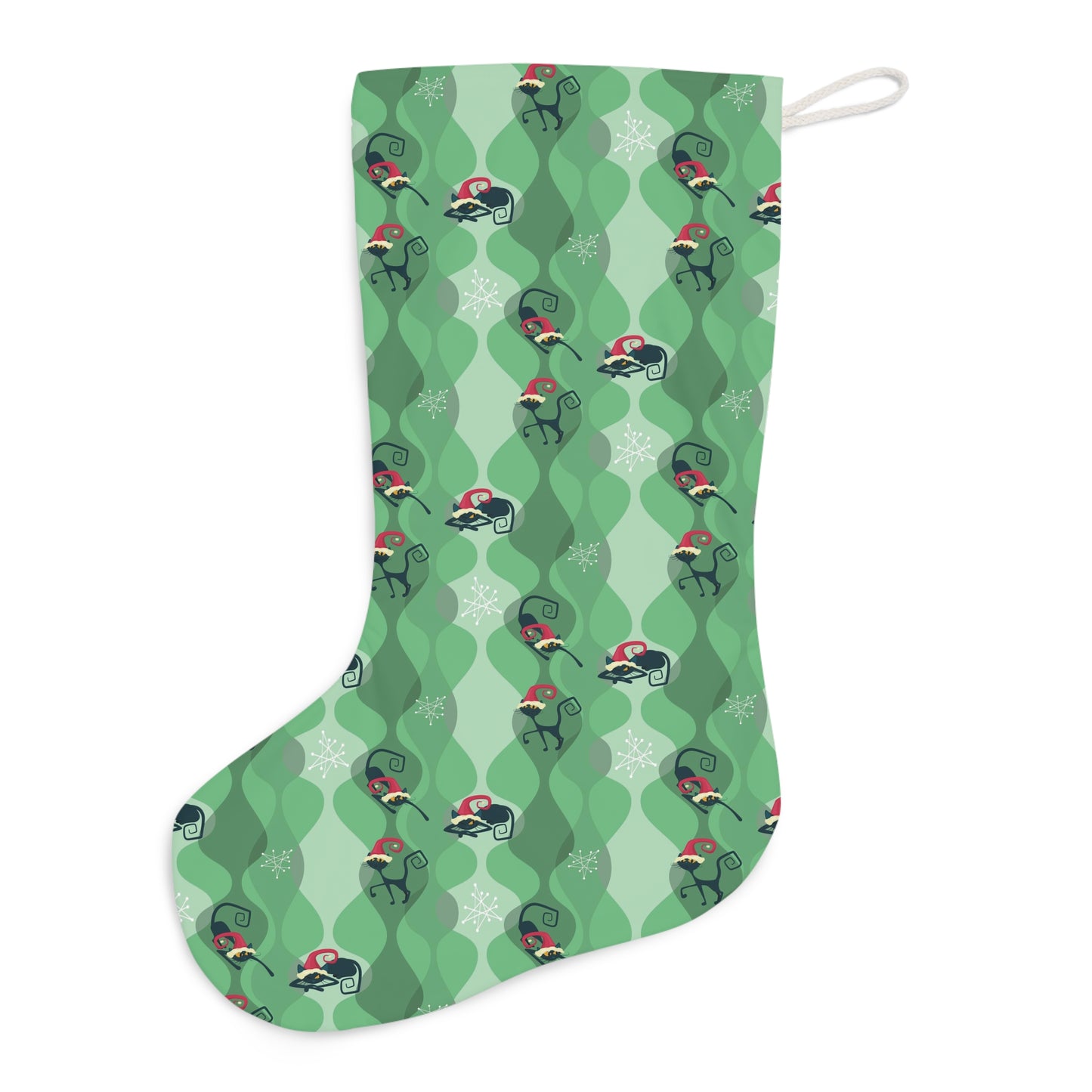 Retro Atomic Cat 50s Mid Century Modern Green Christmas Stocking