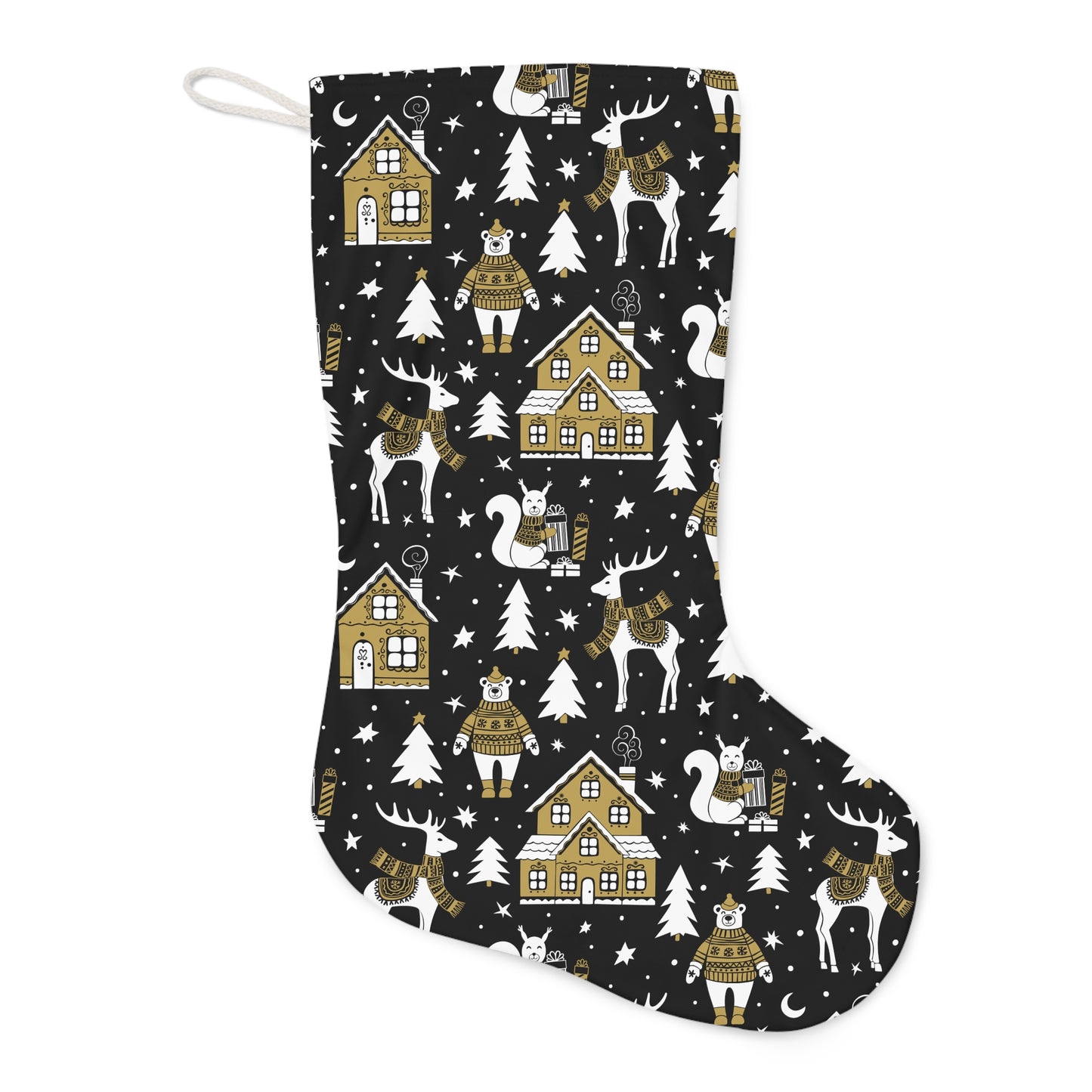 Nordic Winter Scene Black & White Scandi Christmas Stocking