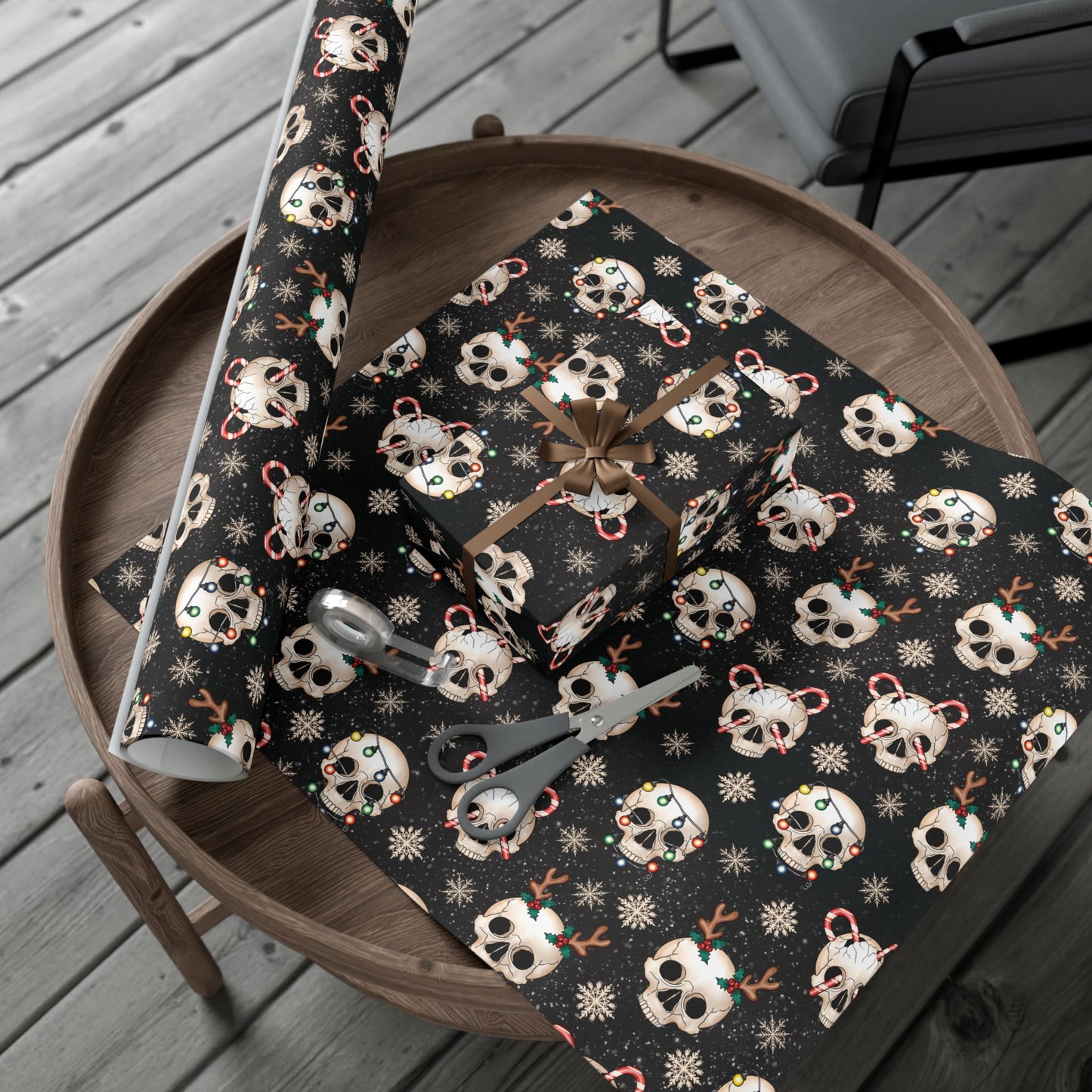 Goth Christmas Skulls, Gothmas & Creepmas Black Eco-Friendly Holiday Gift Wrap