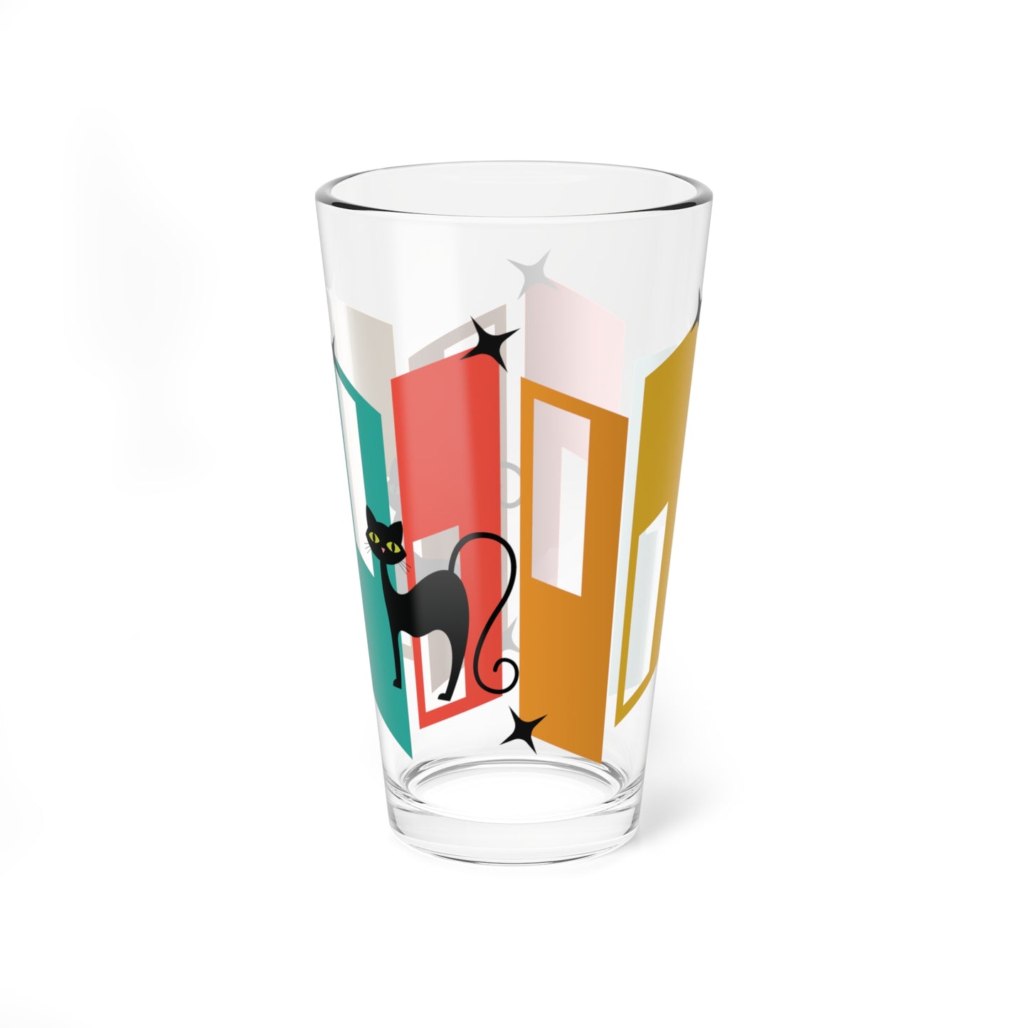 Retro 50s 60s Atomic Black Cats Mid Century Modern Multicolor Pint Glass