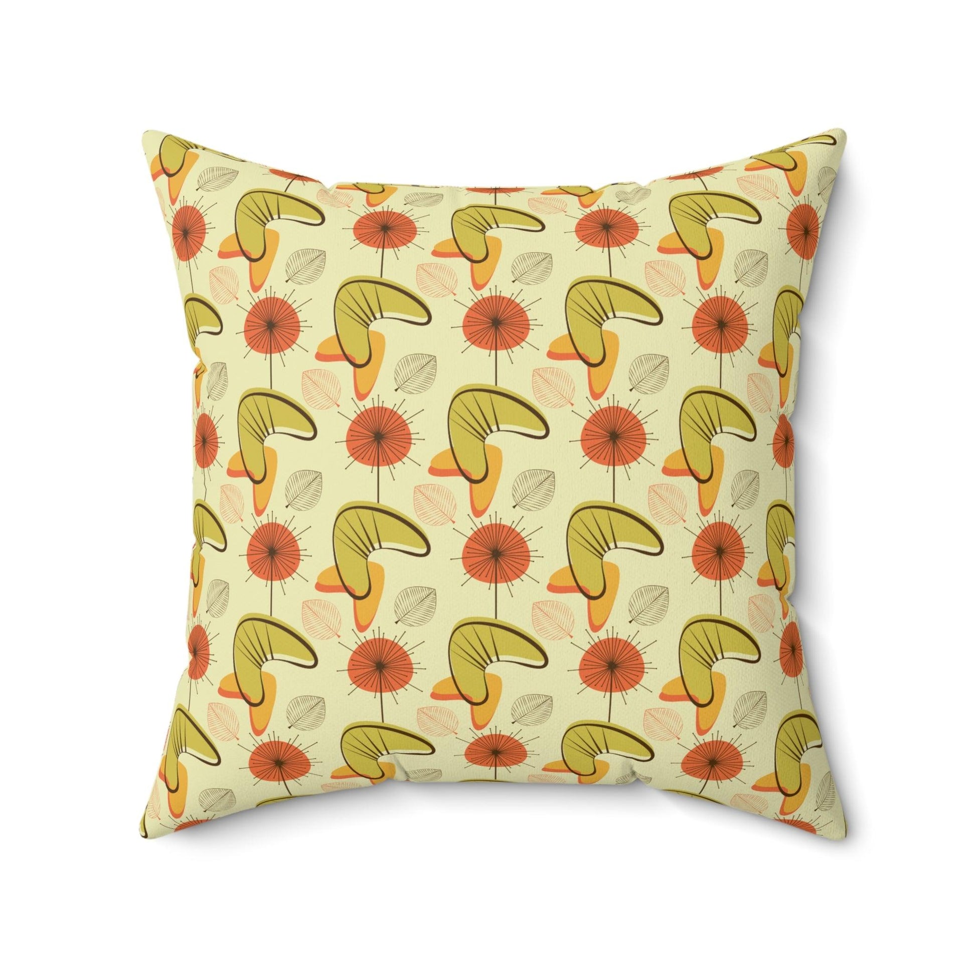 Retro Atomic Boomerangs & Leaves MCM Orange, Green & Yellow Throw Pillow | lovevisionkarma.com