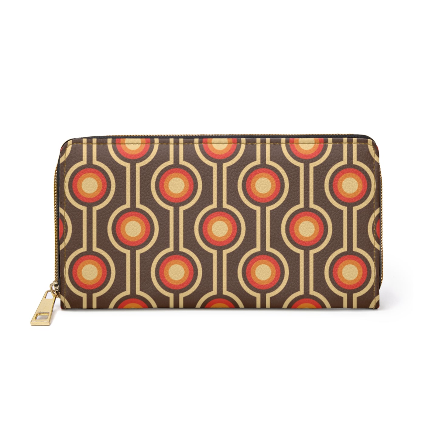 Retro 60's 70's Funky MCM Brown & Orange Zipper Wallet