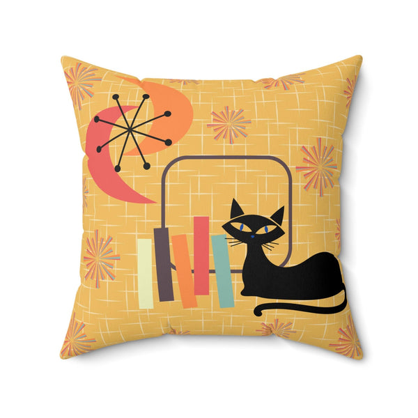 Atomic Cat Mid Century Mod Starburst Retro Yellow Multicolor Throw Pillow