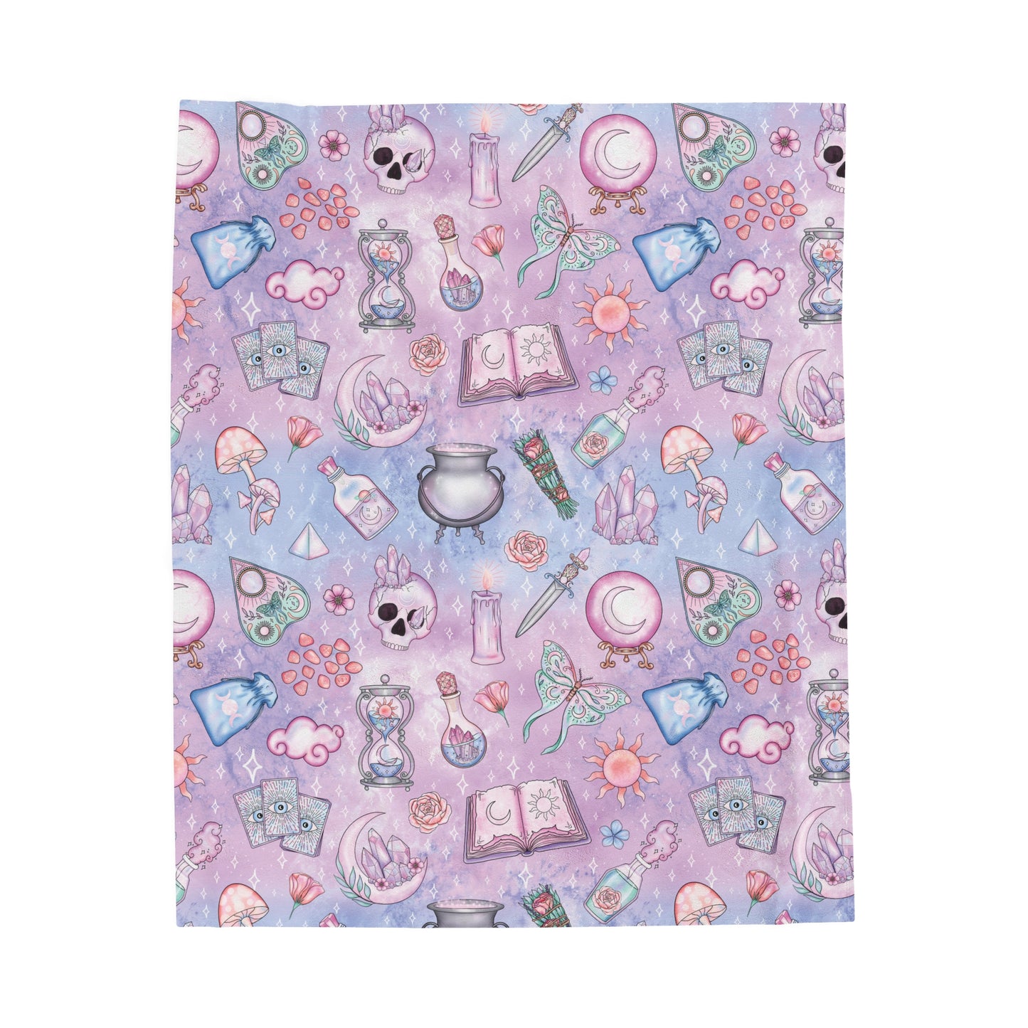 Kawaii Pastel Goth Witchy Whimsigoth Pink & Blue Velveteen Lightweight Blanket