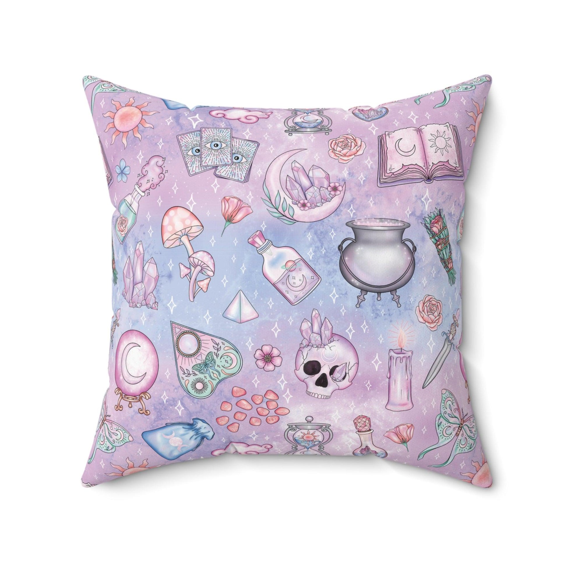 Kawaii Pastel Goth Witchy Whimsigoth Blue & Pink Accent Pillow | lovevisionkarma.com