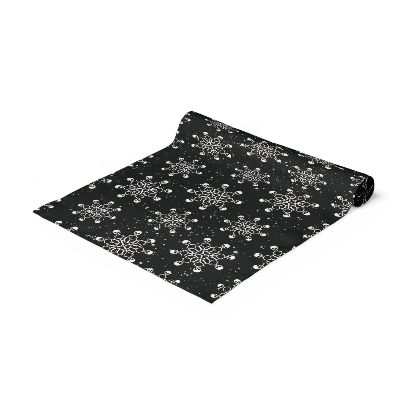 Goth Christmas Skull Snowflakes Creepmas Black Holiday Table Runner