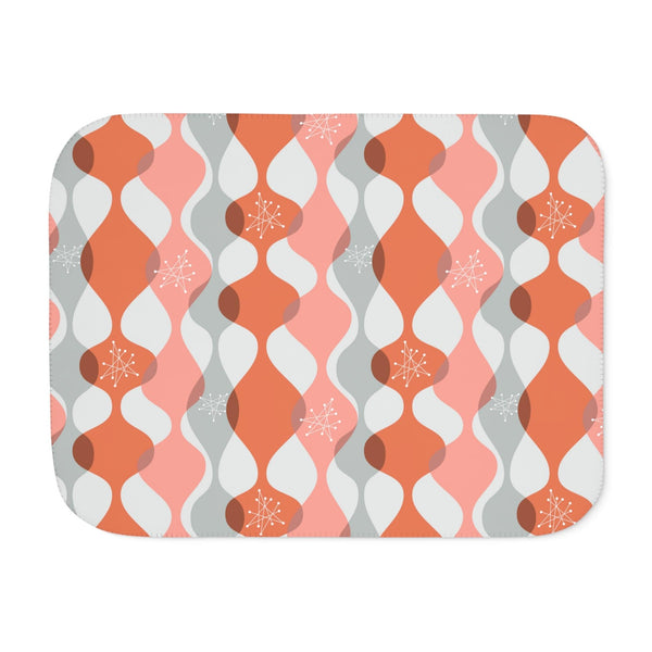 Retro 60s Mid Century Mod Groovy Abstract Wavy Pink Sherpa Blanket