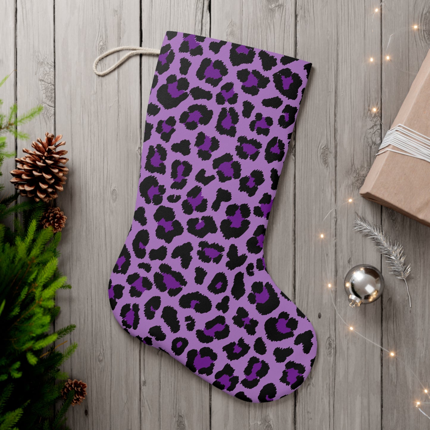 Purple Leopard Cheetah Spots Animal Print Christmas Stocking