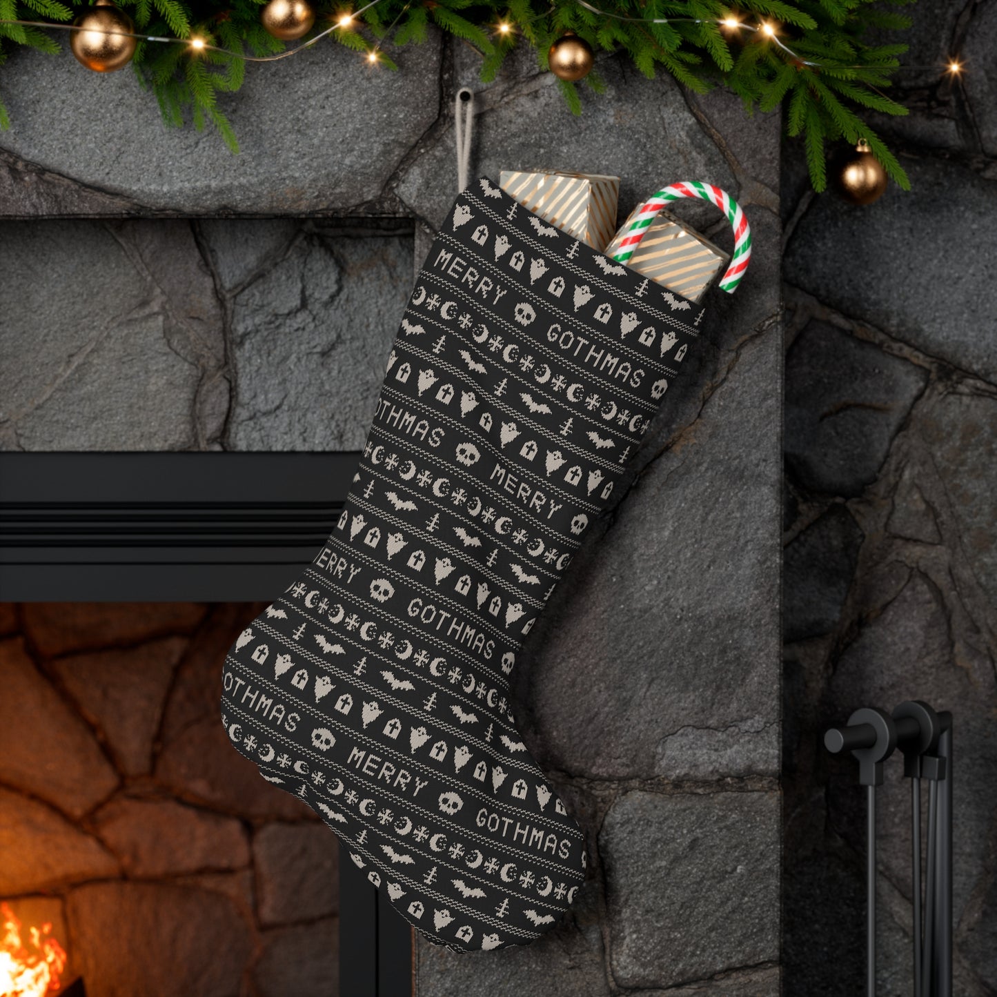 Goth Christmas Ugly Sweater Inspired, Gothmas Kitschy Creepmas Black Holiday Stocking