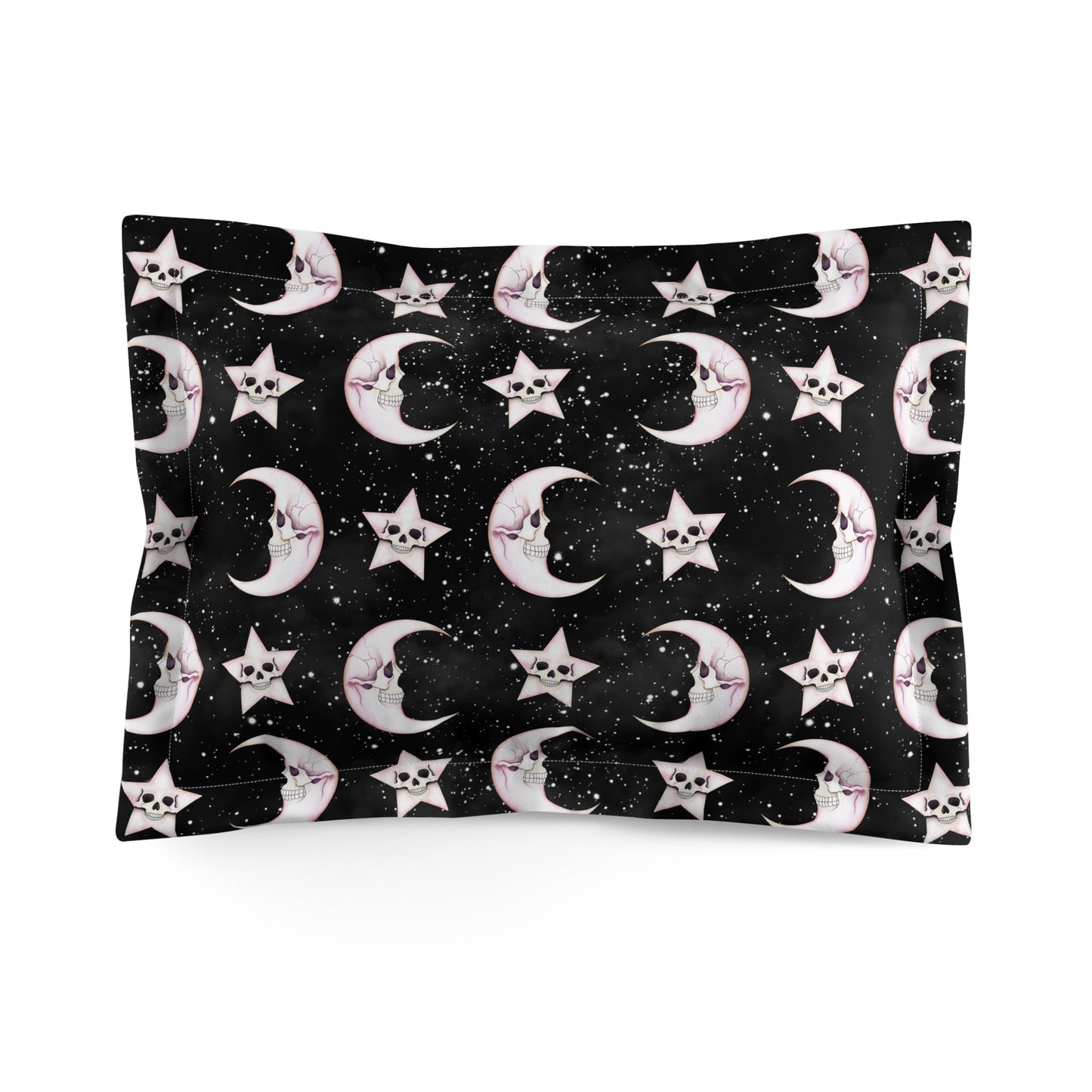 Celestial Macabre Moons and Skeletal Stars Kawaii Whimsigoth Glam Goth Black Pillow Sham