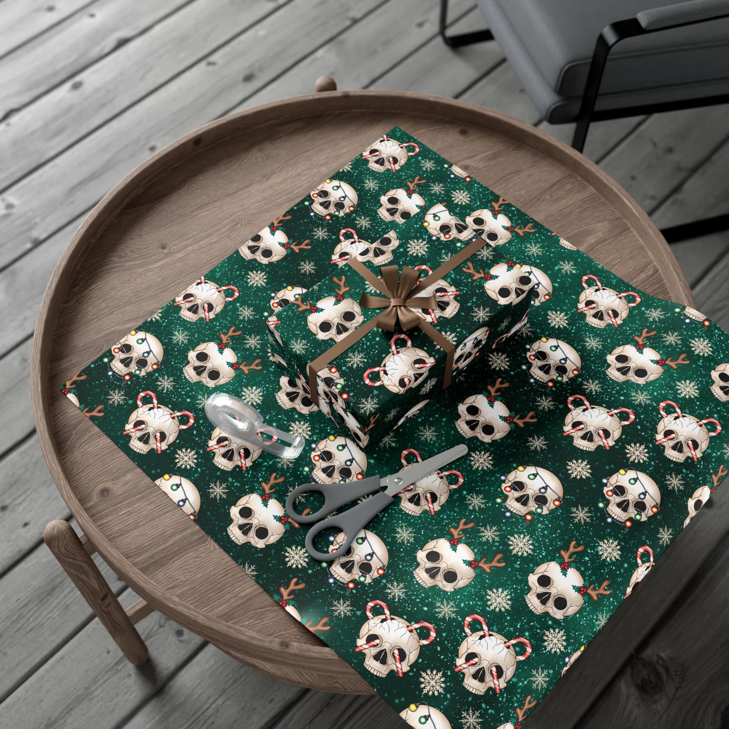 Goth Christmas Skulls Festive Green Creepmas Eco-Friendly Gift Wrap