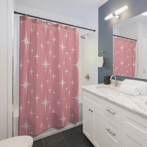 Retro 50s Atomic Starburst Pink Mid Century Modern Shower Curtain