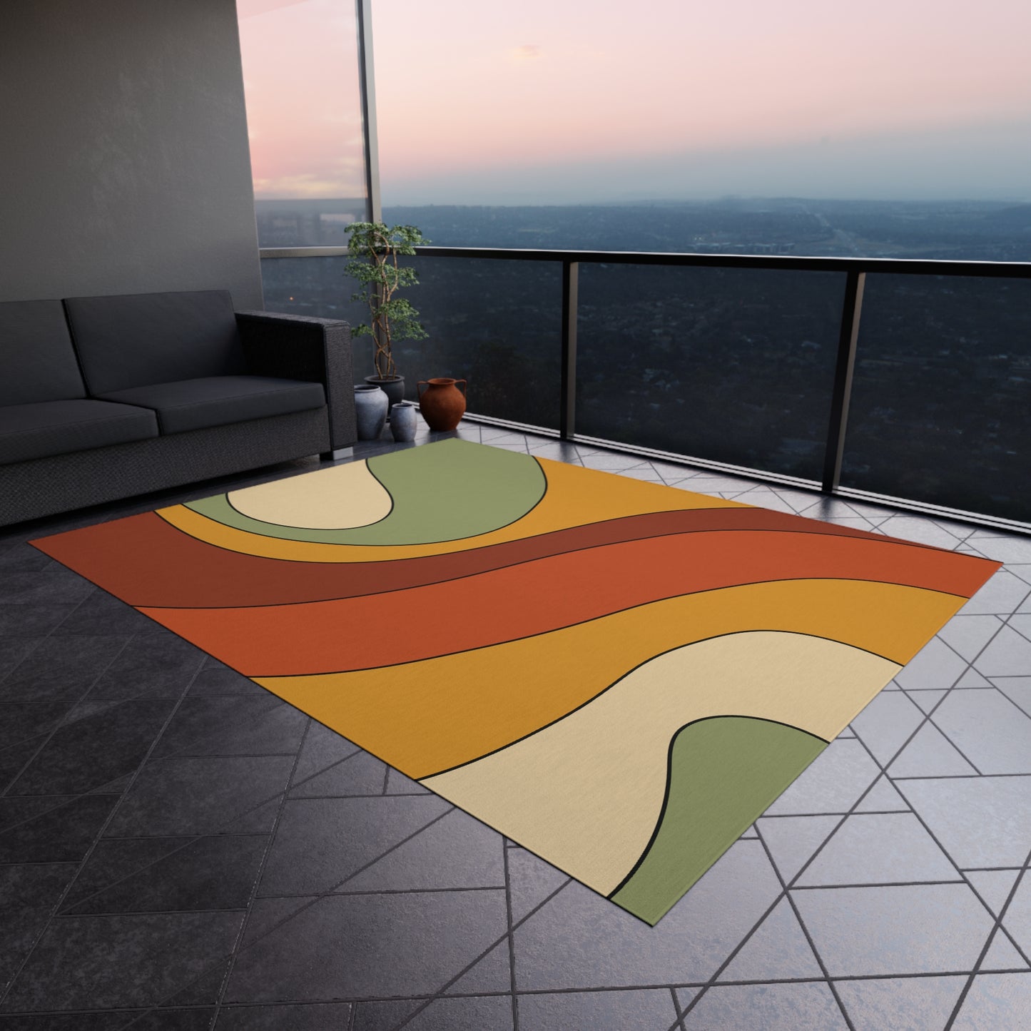 Groovy 60s 70s Retro Mid Century Mod Multicolor Indoor/Outdoor Anti-Slip Accent Rug