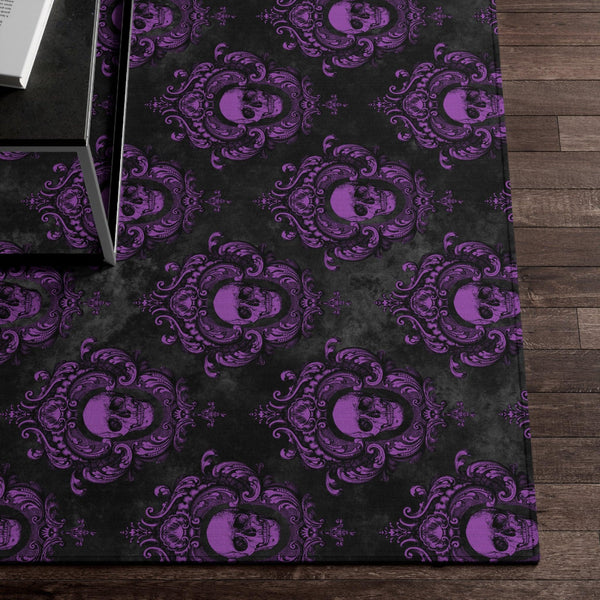 Gothic Purple Skulls, Victorian Glam Goth Anti-Slip Accent Rug