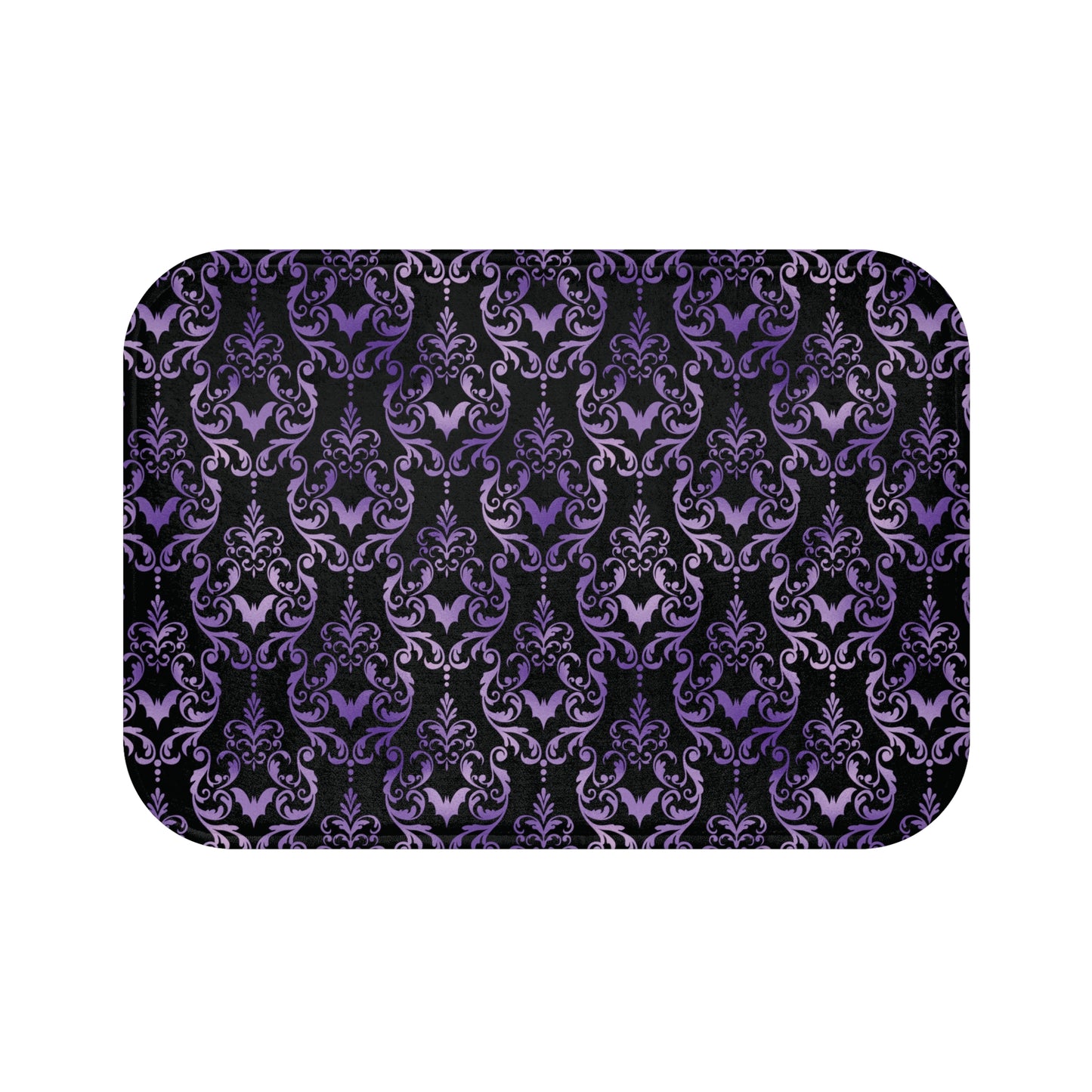 Dark Academia Damask Bat, Victorian Goth Inspired Purple & Black Glam Goth Bath Mat