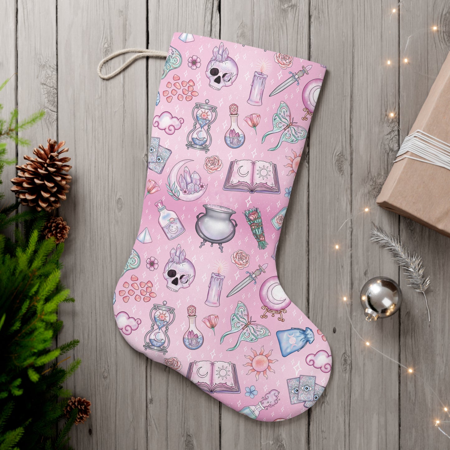 Witchy Pastel Goth Christmas Kawaii Whimsigoth Pink Holiday Stocking