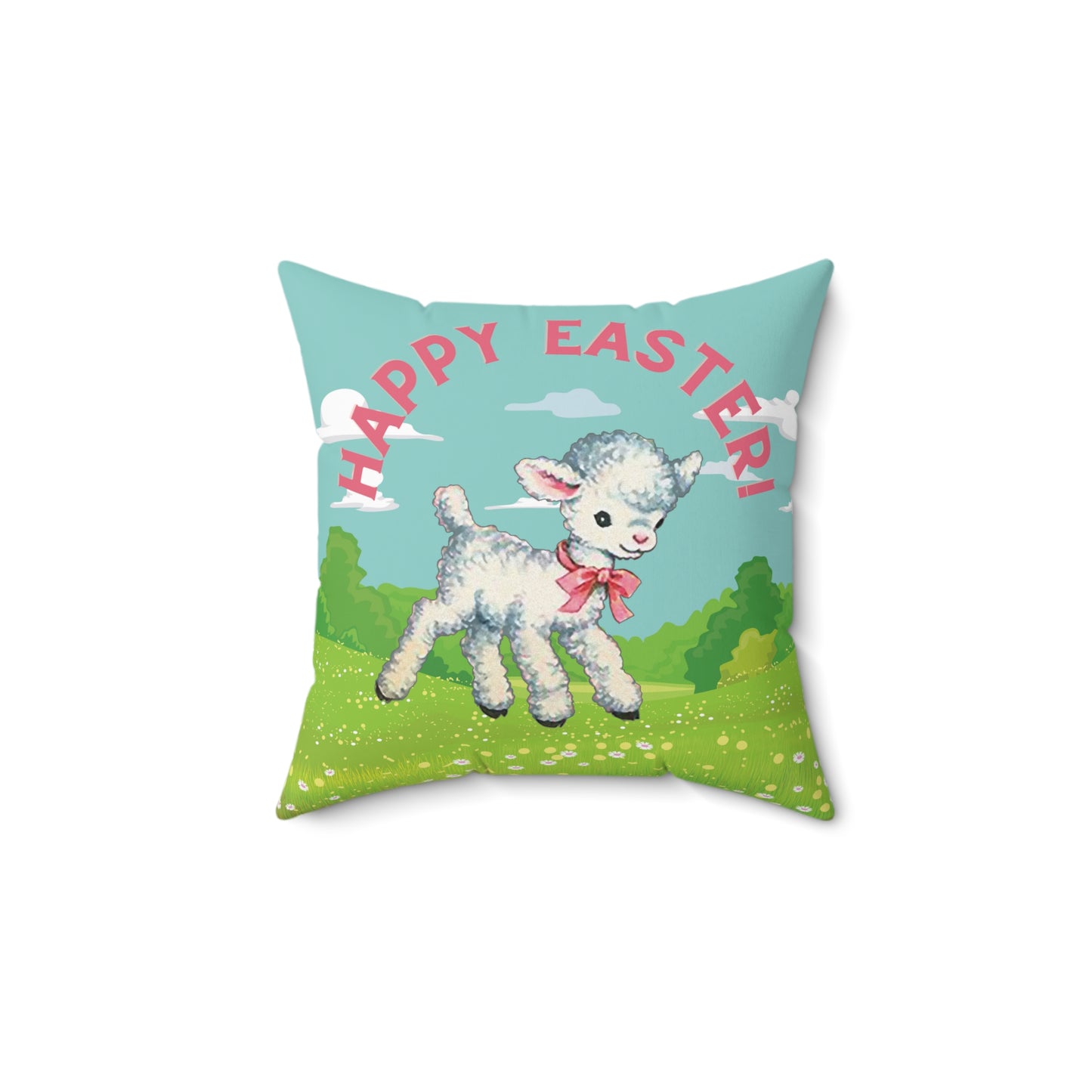 Retro Easter Lamb, Vintage Mid Century Mod Inspired Colorful Happy Easter Accent Throw Pillow