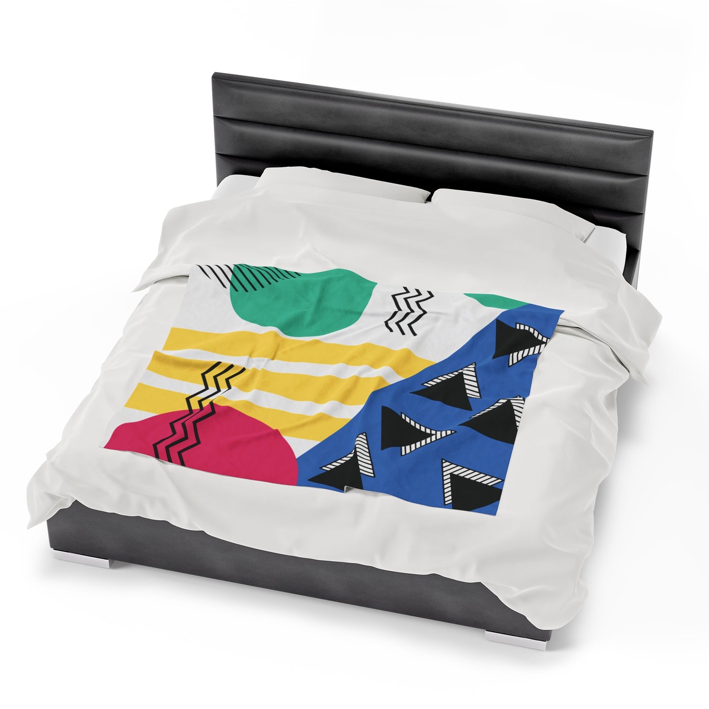 Retro 80's 90's Memphis Geometric, Throwback Aesthetic Multicolor Lightweight Velveteen Blanket