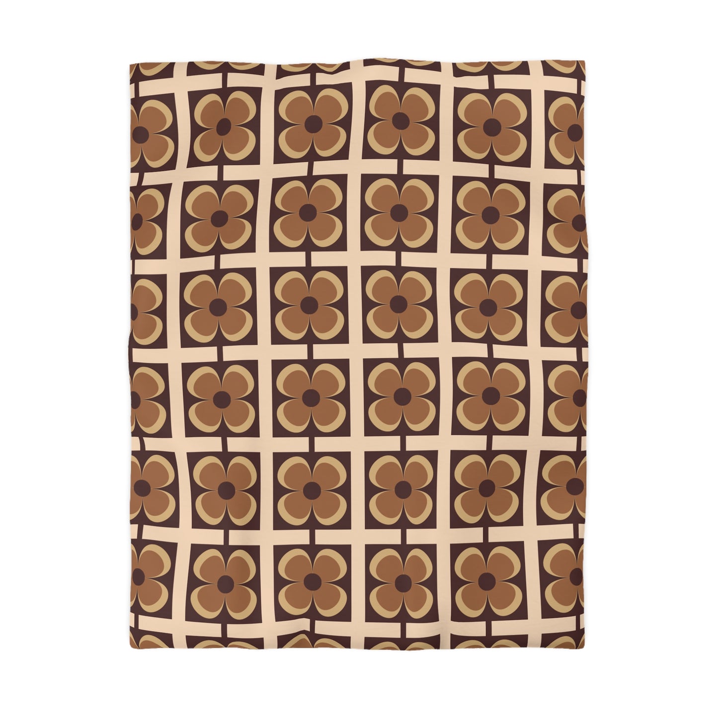 Retro 60s 70s Flowers Geometric Mid Century Modern Brown Duvet Cover