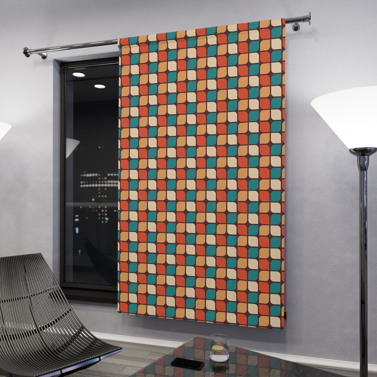 Retro 60s 70s Mid Century Modern Multicolor Blackout Window Curtain Panel