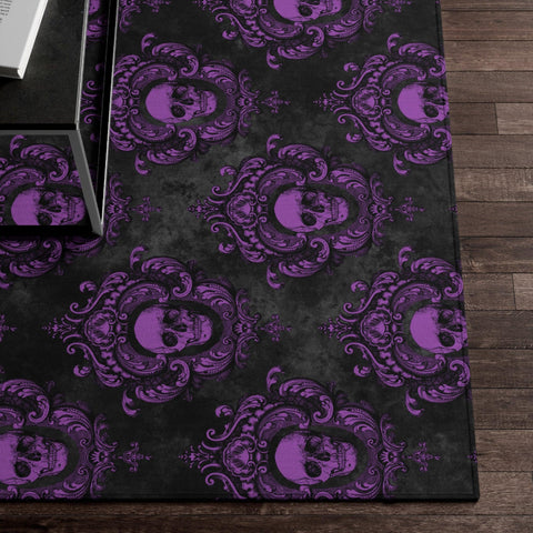 Gothic Purple Skulls, Victorian Glam Goth Anti-Slip Accent Rug | lovevisionkarma.com